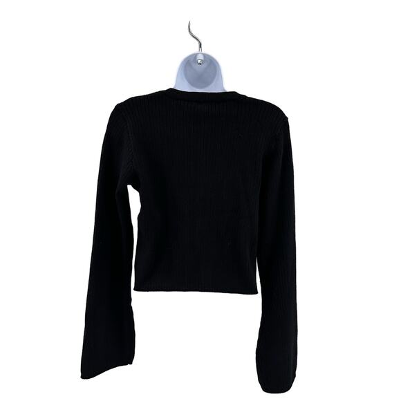 Wild Fable Black Ribbed Cardigan Sweater Womens Small Button Front Bell Sleeve - Picture 3 of 7